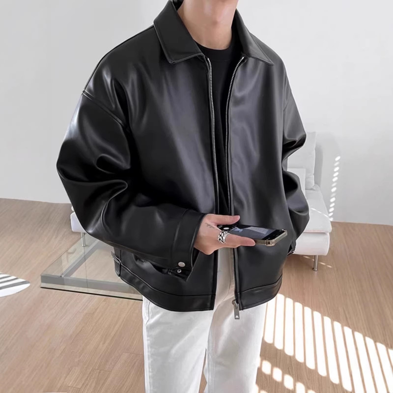 Fashionable Cool Leather Jacket for Men, New Spring Style, Trendy Korean-Style Pu Leather Casual Baseball Jacket, Motorcycle Jacket Fashionable Cool Leather Jacket for Men, New Spring Style, Trendy Korean-Style Pu Leather Casual Baseball Jacket, Motorcycle Jacket