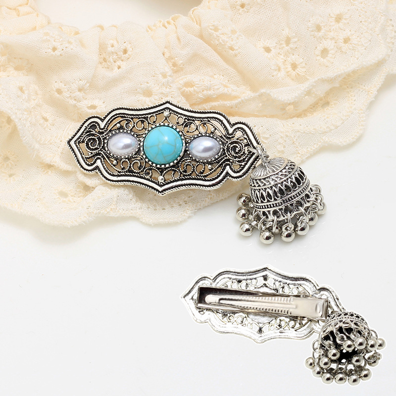 Unique Ethnic Style Silver Pendant Forehead Bangs Clip Hairpin for Women 2026 New Side Bb Clip Hair Accessory