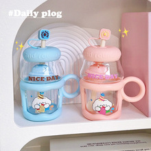 新款创意可爱玻璃杯办公桌面吸管杯耐高温泡茶高颜值手柄水杯礼品