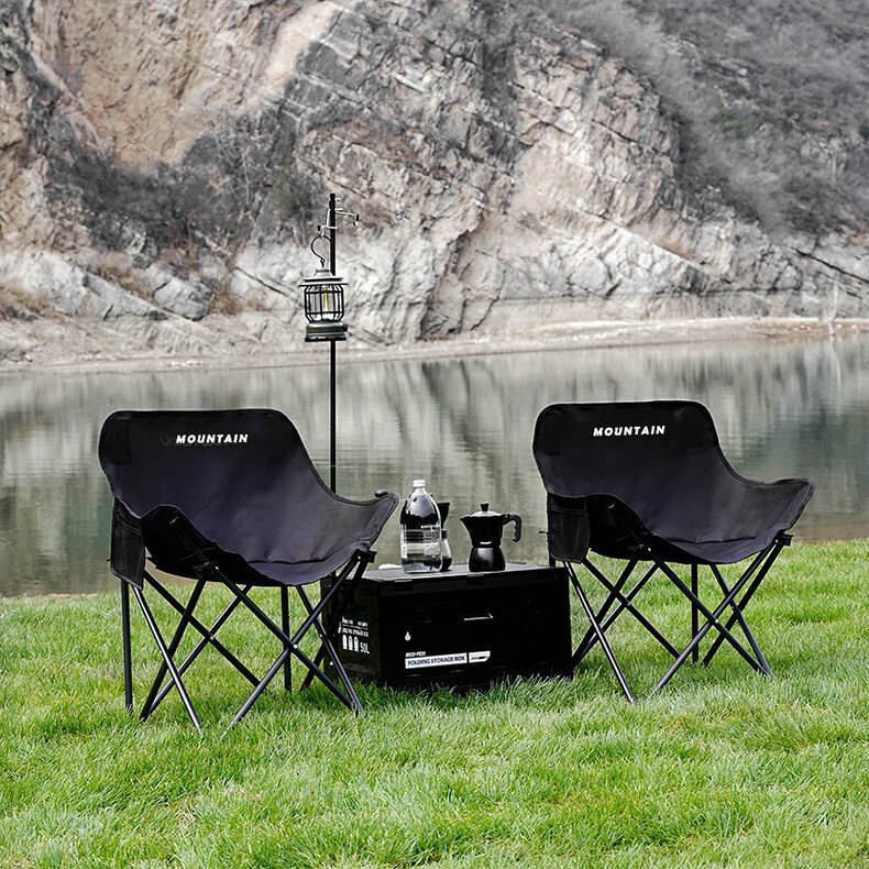 Outdoor Folding Chair Set, Portable Thickened and Widened Moon Chair, Long-Term Sitting, Not Tired, Camping Fishing Chair, Barbecue Cafe