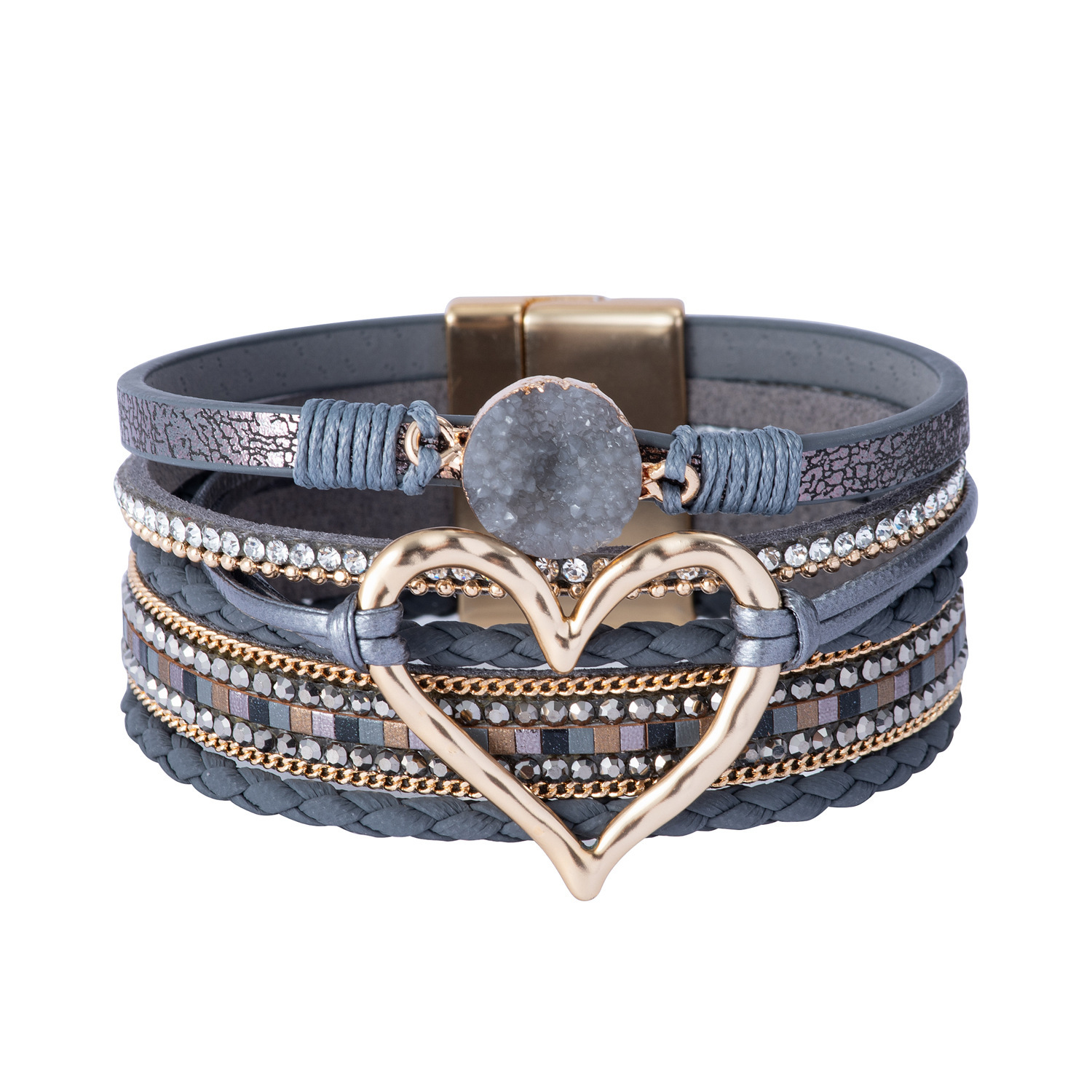 Wholesale Jewelry Streetwear Geometric Heart Shape Pu Leather Alloy Plating Bangle display picture 4