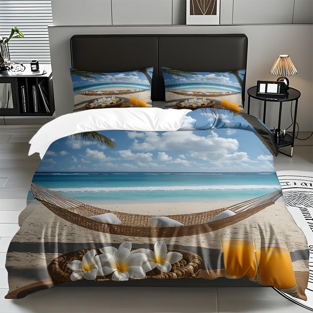 TEMU / JIT Amazonas textiles caseros transfronterizos hermosa vista al mar HD conjunto de edredón de impresión digital para diseñar