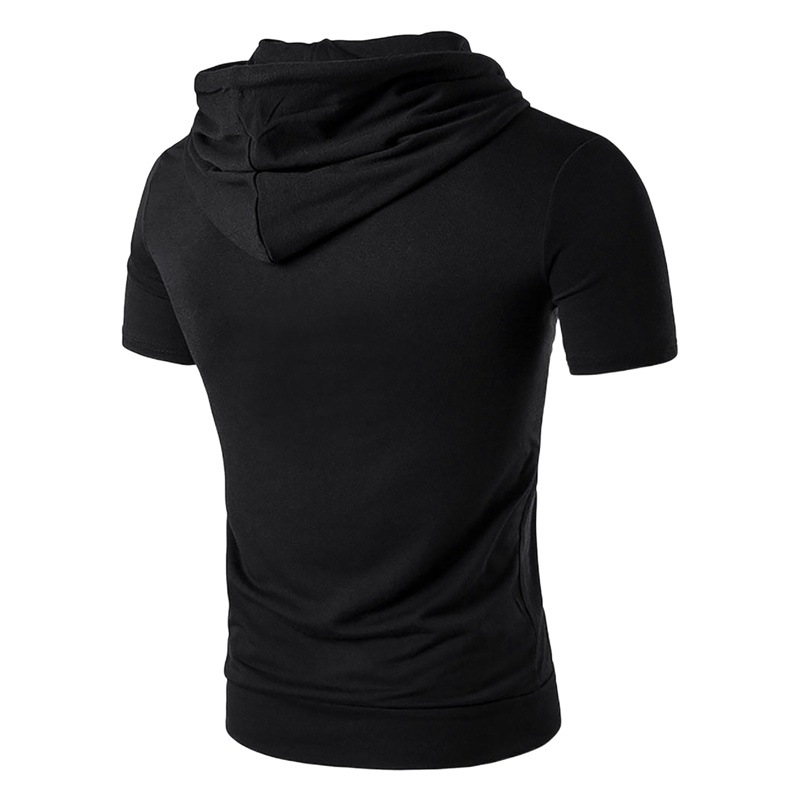 2021 New Summer Foreign Trade New Men's Solid Color Hooded Casual Sports T-Shirt