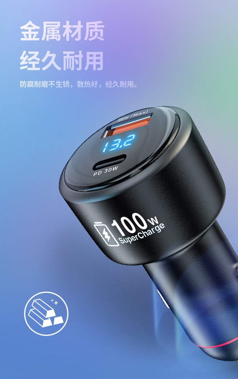 120W Full Protocol Car Charger Is Suitable for Xiaomi, Huawei, Oppo, Honor Super Fast Charging, and Vivo Flash Charging