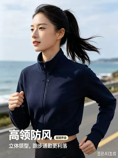 New autumn and winter outerwear for women: stand-up collar, windproof, sporty and casual, slim-fit, double-zipper cardigan, suitable for running and fitness