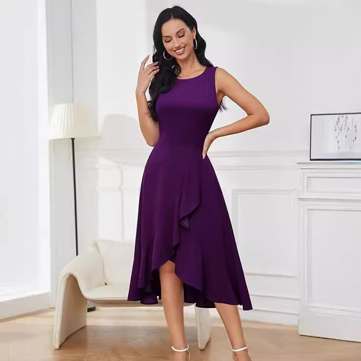 Ladies Evening Dress Cocktail Party Formal Church Dress Wedding Guest Flared Ball Midi Evening Dress