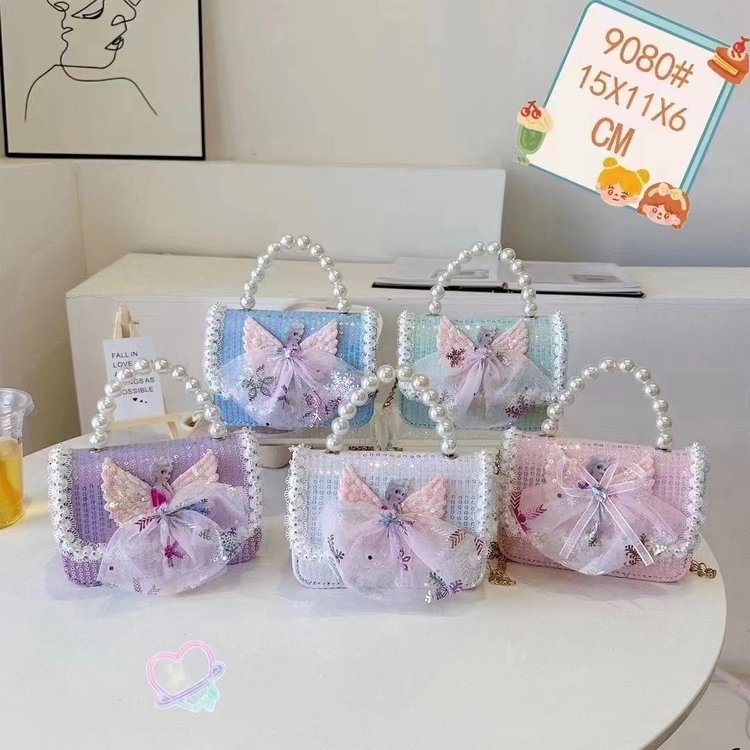 Bolsos infantiles niñas princesas niñas mochilas de hombro estilo caricatura encantador bolso de perlas de cadena