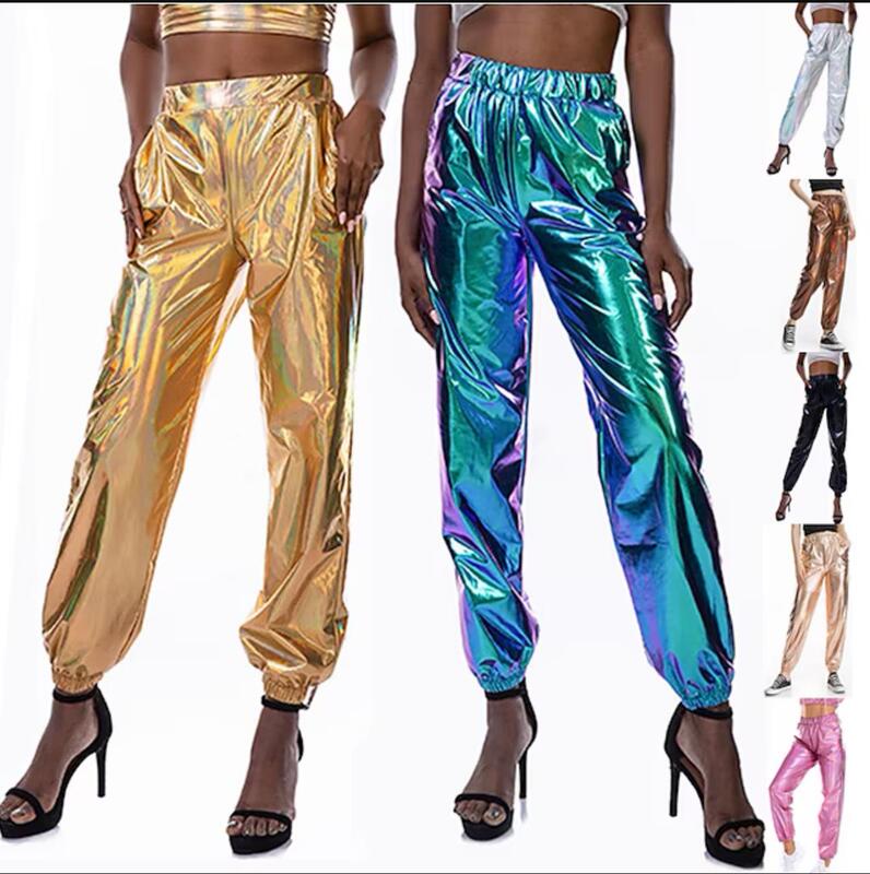 Cross-border Explosions Casual Sports Street Hip Hop Party Shiny Pants Hologram Laser Loose Women's Pants