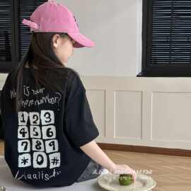 男女童字母短袖T恤棉2025夏季儿童宽松上衣中大童洋气半䄂潮牌