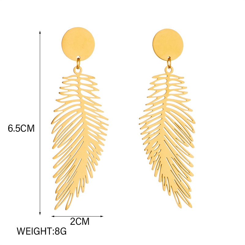 Women's Gender 1 Pair Lady Feather Plating Titanium Steel Drop Earrings