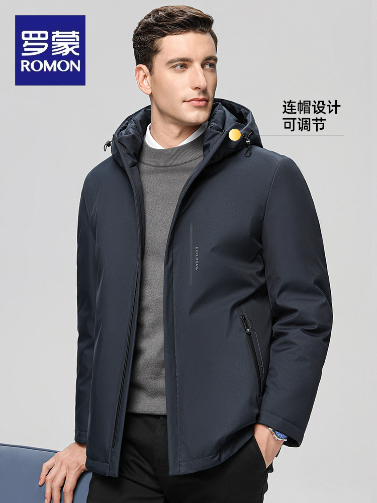 加棉保暖罗蒙男士连帽棉服厚款2025冬季中长款棉衣男夹克外套户外
