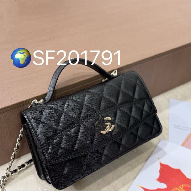 25C Mini One-Shoulder Crossbody Caviar Leather Woc Flap Bag Chain Handbag Fashionable Women's Bag Mobile Phone Bag