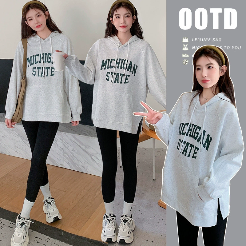 2024 Материнская Мода Свободный Буквенные Печатные Плитки Толстовка Топ Толстовка для прикрытия задницы