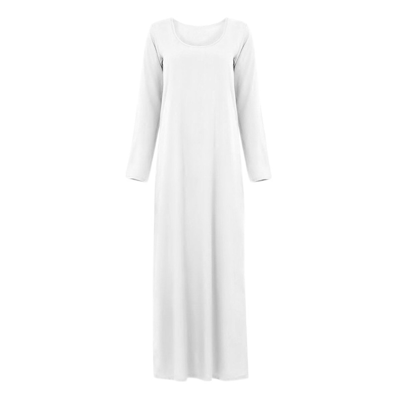 Cross-Border New Muslim Prayer Basic Long Sleeve Inner Layer Round Neck Dress Middle Eastern Robe_ecoleips.com