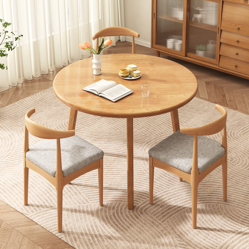 Solid Wood Round Table Home Living Room Small Apartment Round Dining Table and Chair Combination Simple Modern Small Round Table Dining Table Balcony Table