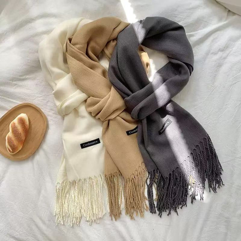 2026 Autumn and Winter European and American Style Faux Cashmere Solid Color Long Scarf Versatile Warm Neck Scarf Single Color Shawl Cross-Border Wholesale