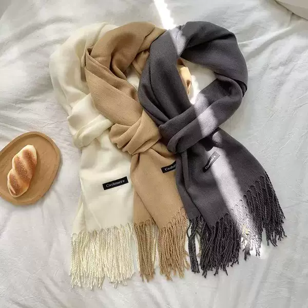 2026 Autumn and Winter European and American Style Faux Cashmere Solid Color Long Scarf Versatile Warm Neck Scarf Single Color Shawl Cross-Border Wholesale
