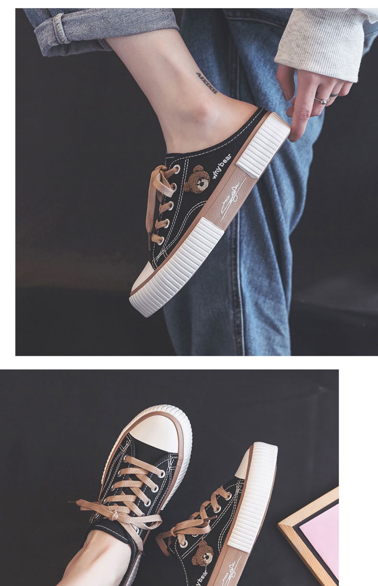 1970er Little Bear Toe Halbzehen-Segeltuchschuhe ohne Absatz für Damen, Sommer 2021, neuer Slip-On-Lazy-Schuh_voghion.com