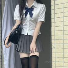 学姐系带修身衬衫上衣短袖白色衬衣女夏季韩版jk衬衫收腰制服