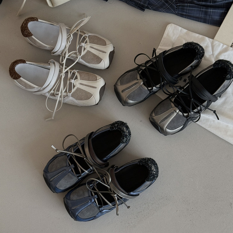 Inner Height-Increasing Thick-Soled Ballet-Style Single Shoes for Women 2026 Summer New Breathable Sports Casual Shoes Lace-Up Mary Jane Shoes