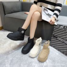 2025新款加绒女士时尚雪地靴厚底舒适中低帮内里带毛棉鞋网红菱格
