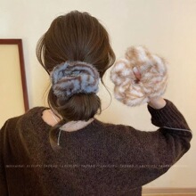 秋冬毛绒大肠发圈女丸子头毛茸茸头绳高弹扎发低马尾头花发绳发饰