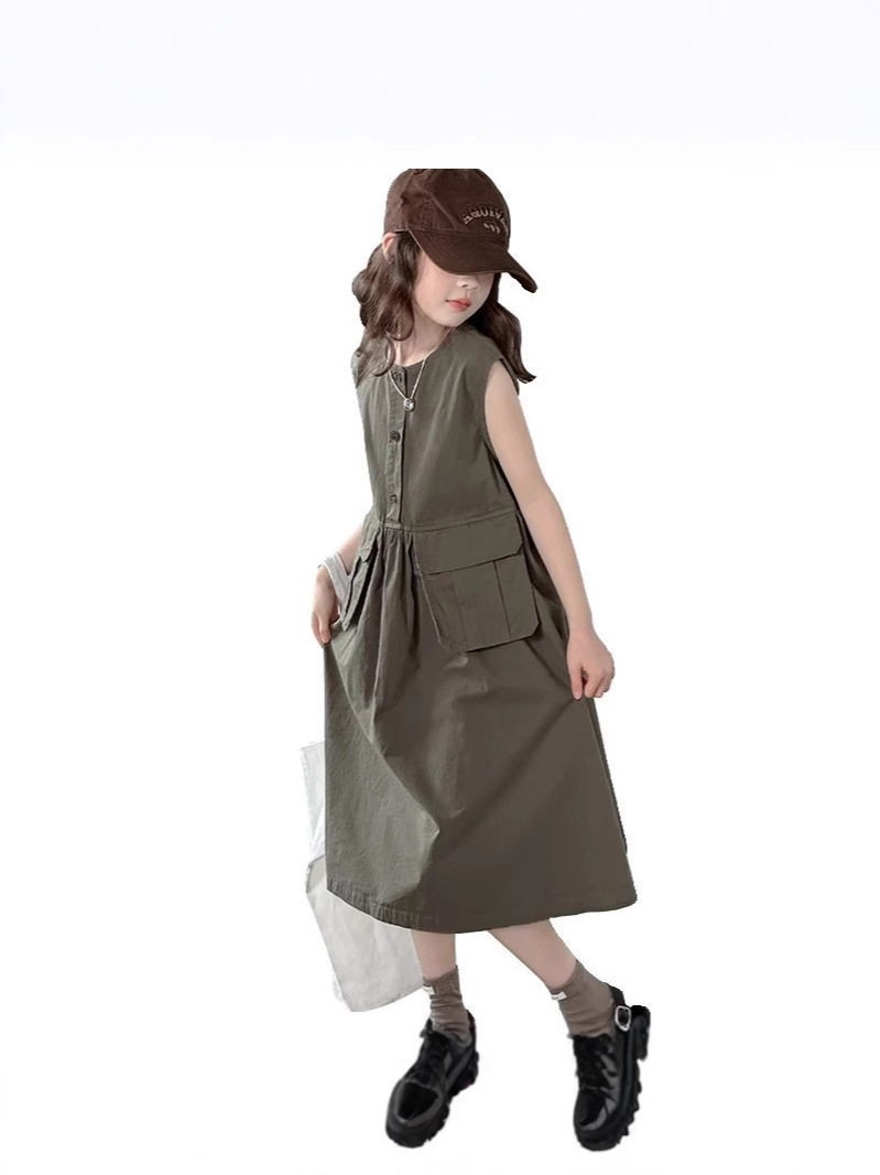 Vestido de verano para niñas 2025 nuevo estilo estilo moda occidental falda sin mangas para niños vestido de princesa para niños de mediana edad