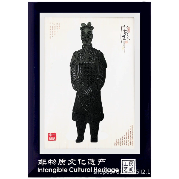 Black terracotta warriors and horses standing [10*15cm]