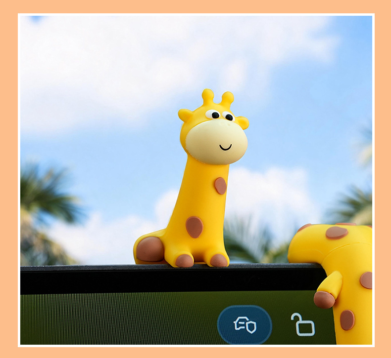 Car interior decoration items: cute cartoon eye-catching giraffe car dashboard screen decoration
