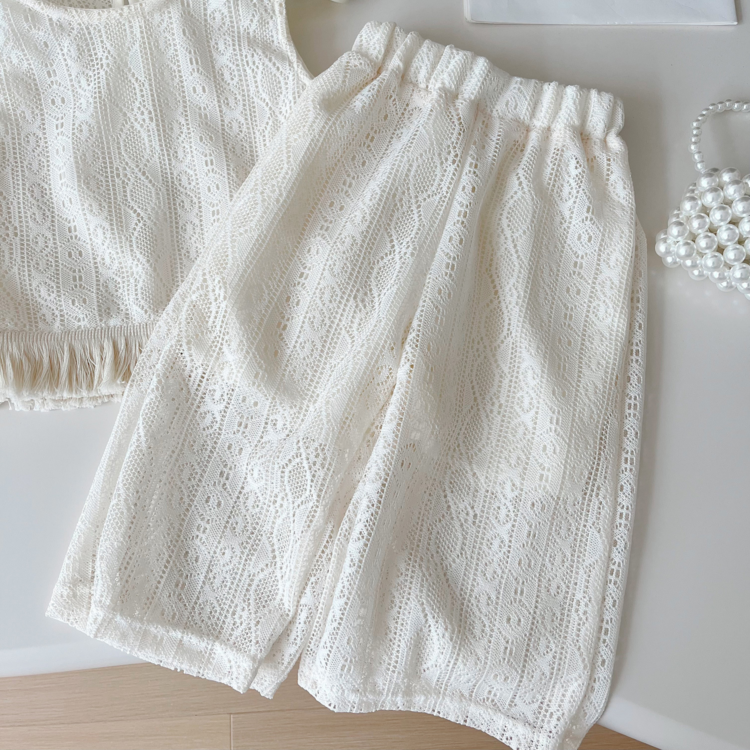 Mädchen Spitzen Mesh Weste Und Hose Set, Sommer Zweiteiler Süß_voghion.com