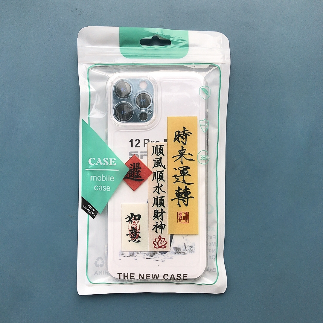 good luck comes 17 phone case for iphone16promax transparent and creative painted pattern 15 protective case