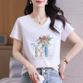 白色短袖t恤女2025新款夏季高端女装洋气减龄妈妈上衣半袖体恤衫
