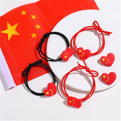 Chinese-style five-starred flag hair tie for National Day travel, heart-shaped hair accessory for girls, cute hair ribbon, elastic hair tie product