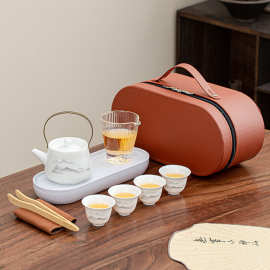 羊脂玉旅行茶具伴手礼带茶盘提梁壶盖碗茶具礼品套装定制logo送礼