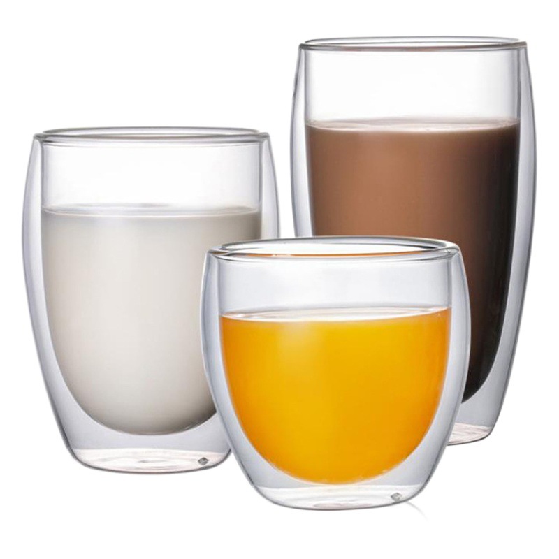 Taza de vidrio de doble capa transfronteriza Taza de café transparente con alto borosilicato Taza en forma de huevo Taza de fruta Taza de té de flores con aislamiento térmico de doble capa