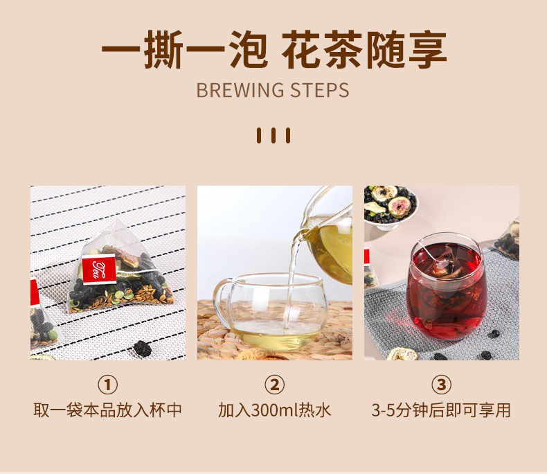 Flax Seed Fig Mulberry Tea Sang Shen Hei Gou Qi Wellness Tea 10g x 25 Pyramid Tea Bags Sugar Free in use