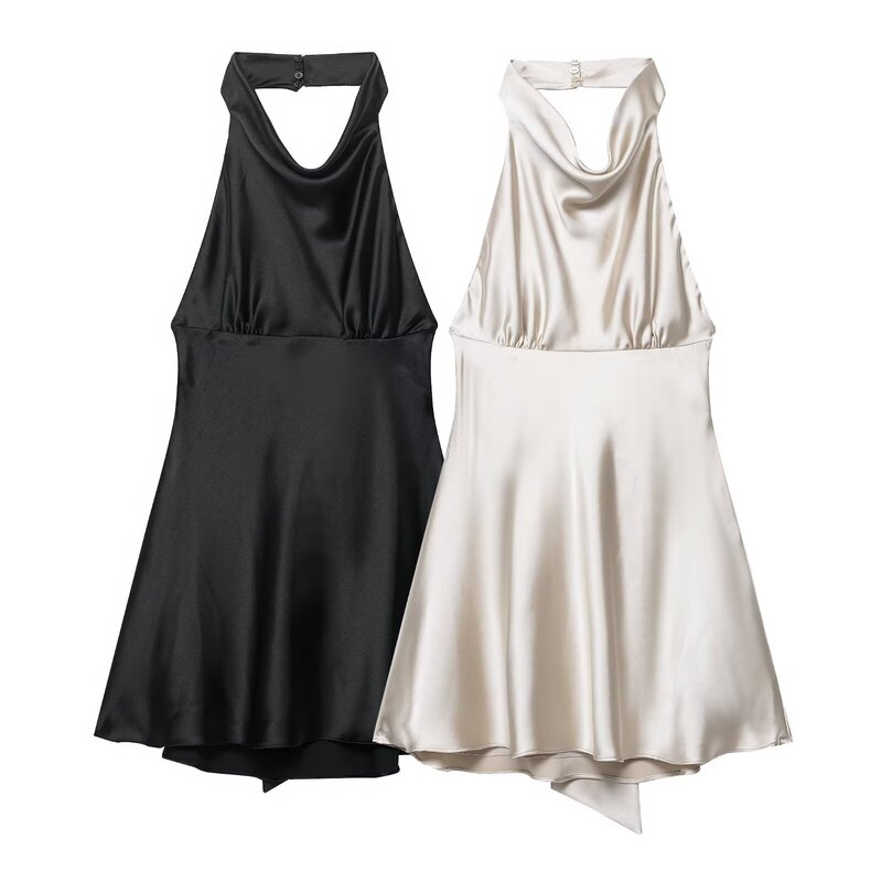 2025 Cross-Border Foreign Trade Wholesale Summer New European and American Style Silk Texture Broken Code Halter Dress 2025 Cross-Border Foreign Trade Wholesale Summer New European and American Style Silk Texture Broken Code Halter Dress