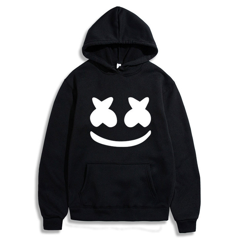 Spring and Autumn New Hooded Men's and Women's Couple Sweatshirts Marshmello Marshmallow Smiley Face Printed Sweatshirts