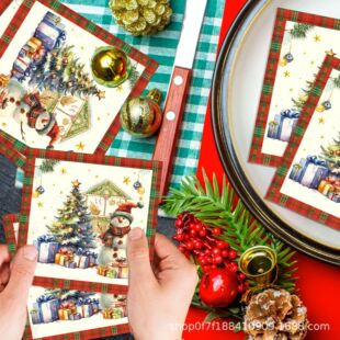 MM305-ZJ Christmas check square paper towel holiday paper towel party holiday tableware party disposable paper