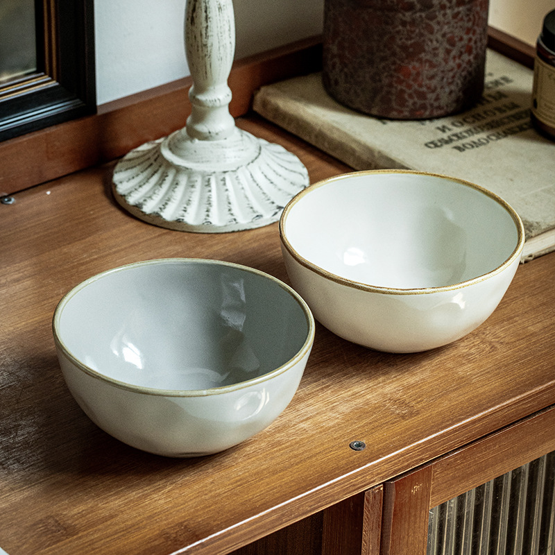 Dos paquetes de 4.5 pulgadas de agua tazón de arroz de cerámica conjunto de tazón de arroz japonés retro engrosado tazón pequeño tazón de gachas