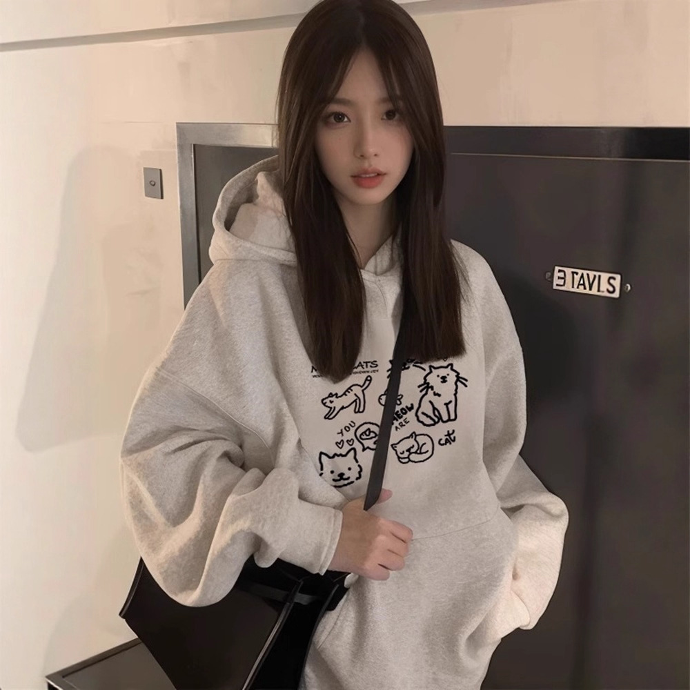 美式连帽卫衣女2025秋冬新款加厚加绒上衣ins外套慵懒风宽松版型