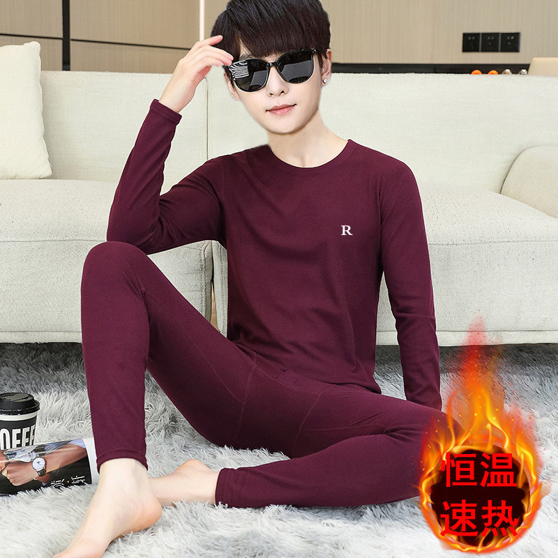 겨울 가을 옷과 가을 바지 정장 열 속옷 남자 청소년 학생 바텀 셔츠 가을 옷과 가을 바지 라운드 넥 스웨터