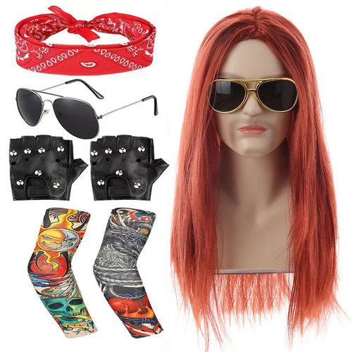 Halloween Cosplay Punk Heavy Metal 80s Disco Party Western Men's Hip-Hop Rock Wig Set