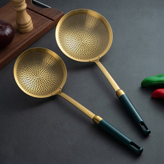 2023 New Stainless Steel Hot Pot Large Leaky Ladle Home Goods Deep Fry Drain Gold Black Green Extended Ladle Wholesale