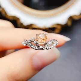 新款天然发晶戒指S925银镶嵌主石5*5mm百搭网红爆款女饰批发