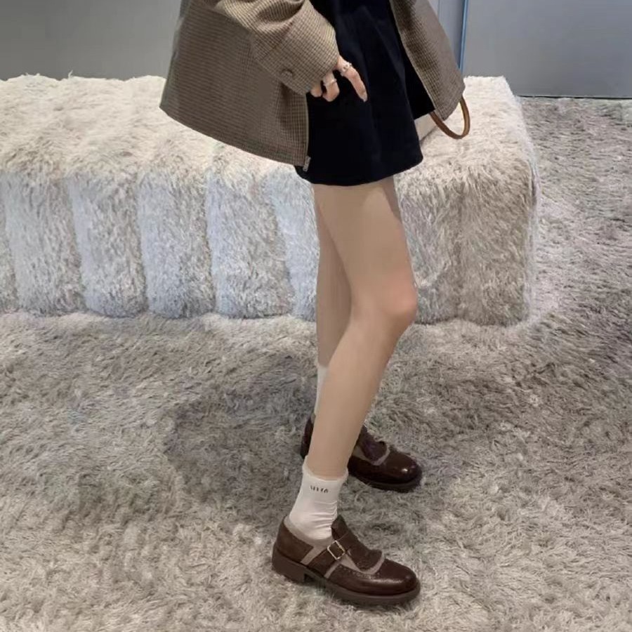 Grava madre tallada con los zapatos de cuero Bloc 2025, otoño nuevo retrógrado británico Oxford Monk zapatos para mujeres