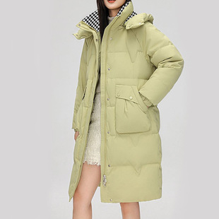 Removable hat cotton-padded jacket long 2024 new stand collar long over-the-knee cotton-padded jacket fashion padded winter coat