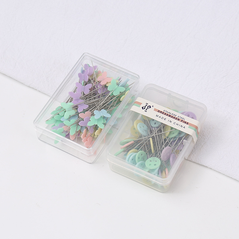 80 piezas / caja de agujas de localización de lujo de color de corte tridimensional de ropa de localización de agujas fijas de localización de cabeza plana