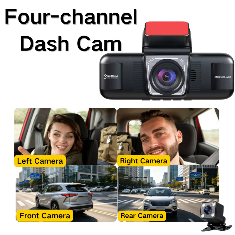 Four-lens dashcam 1080P high-definition night vision with simultaneous display of front, rear, left, and right panoramic views