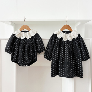 Korean Style Girls' Dress Autum New Baby Girl Retro Floral Lace Collar Princess Dress Baby Crawling Clothes